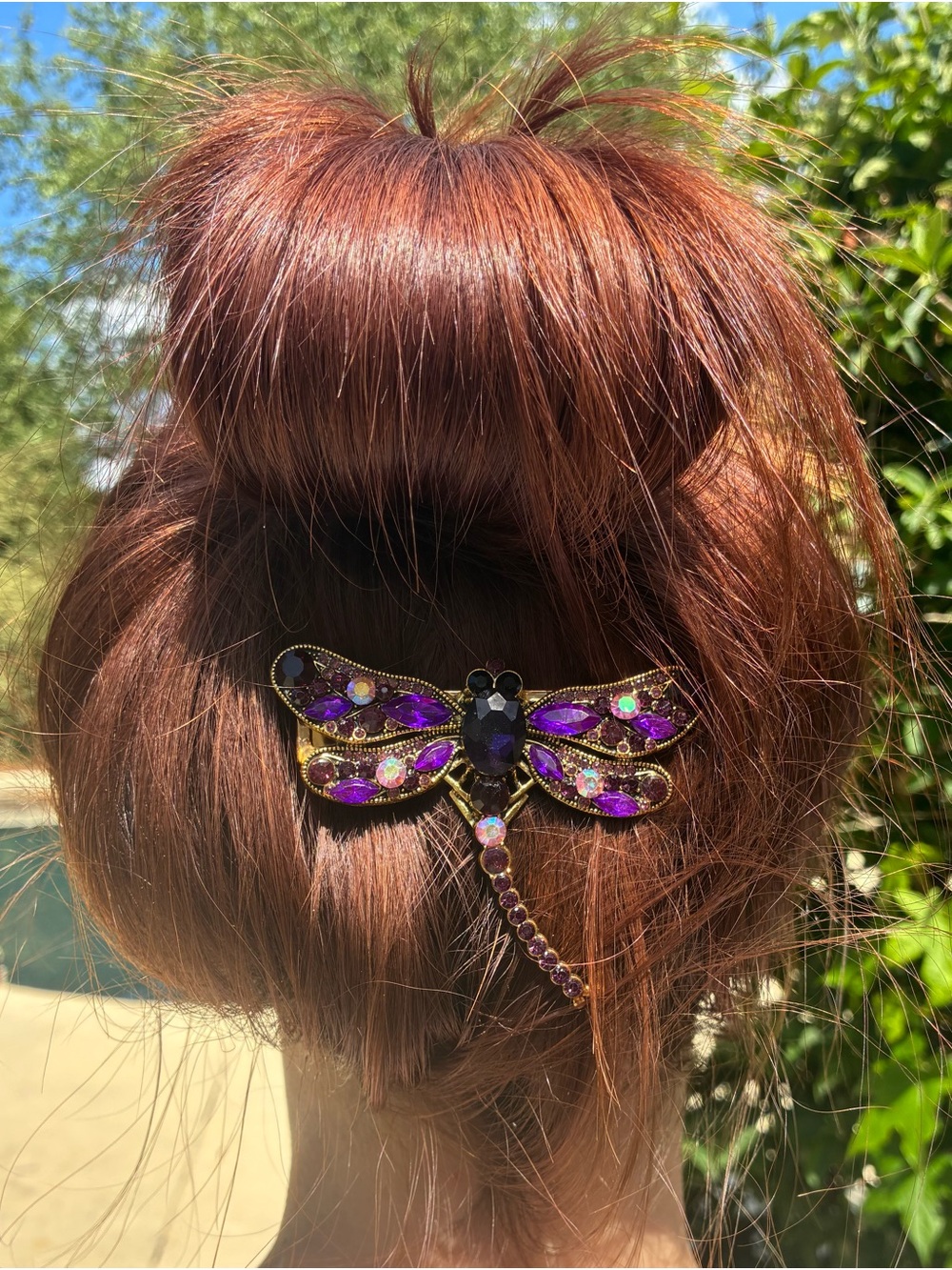 Crystal Dragonfly Hair Clip - Purple Accent-Handmade